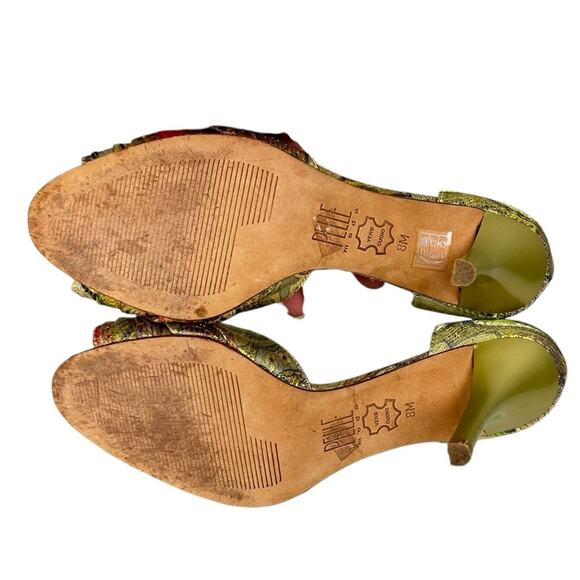 Pelle Moda Metallic Peep Toe Rhinestone Heels Leather Size 8 - Picture 3 of 9